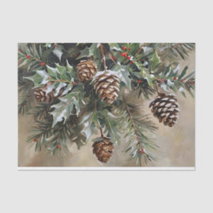 Kerst Decoupage Holly en Pinecones Tissuepapier