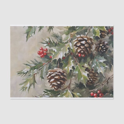 Kerst Decoupage Holly en Pinecones Tissuepapier (Voorkant)