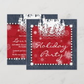 Kerst Denim Diamanten Trouw Kroon Bloem Rood Kaart (Voorkant / Achterkant)