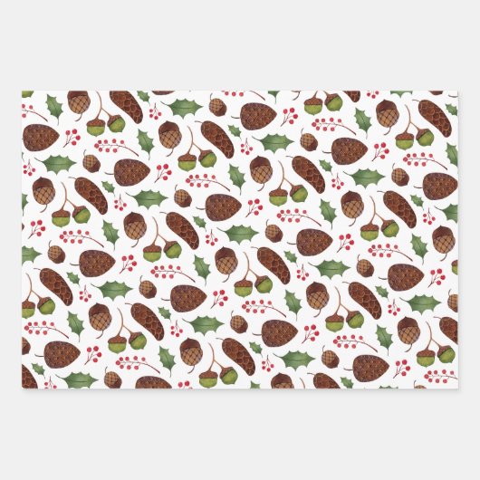 Kerst dennen kegels en takken Waterverf Inpakpapier Vel (Voorkant)