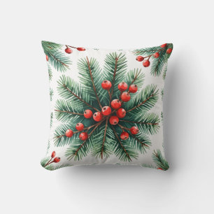 Kerst dennen tak & rode bessen worp kussen