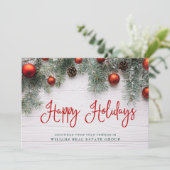 Kerst Dennenappels Landelijk Bedrijfs Groet Feestdagenkaart (Staand voorkant)