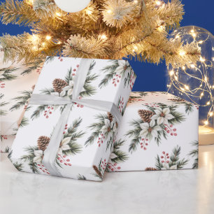 Kerst dennenappels takken bloemen hulst bes cadeaupapier