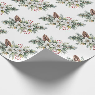 Kerst dennenappels takken bloemen hulst bes cadeaupapier