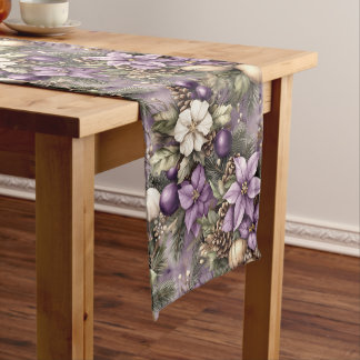Kerst Dennenkegel & Paarse Botanische Tafel Runner Medium Tafelloper