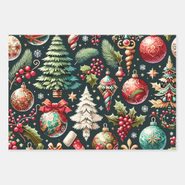 Kerst Design Pattern 9 Flat Sheet Set van 3 Inpakpapier Vel