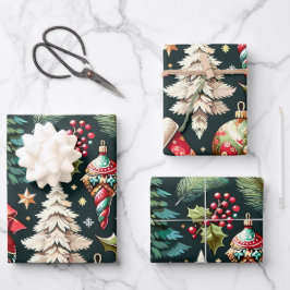 Kerst Design Pattern 9 Flat Sheet Set van 3 Inpakpapier Vel