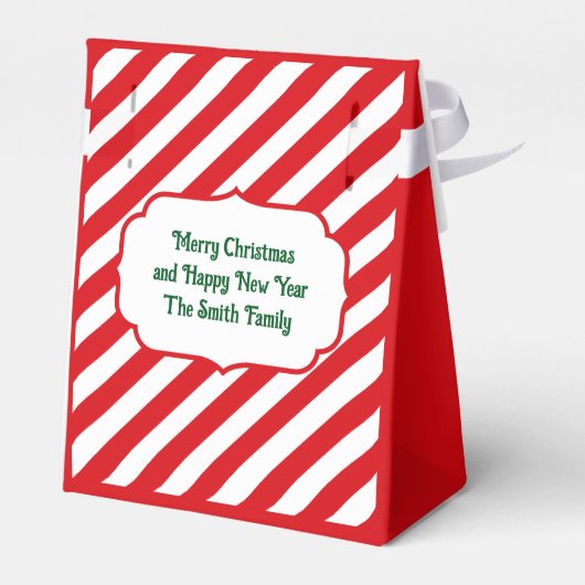 Kerst Diagonaal Rood en Wit Stripes Eenvoudig Bedankdoosjes (Achterkant)