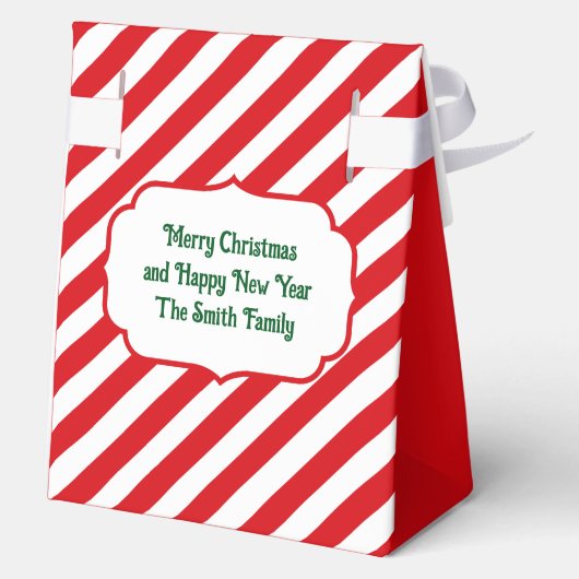 Kerst Diagonaal Rood en Wit Stripes Eenvoudig Bedankdoosjes (Achterkant)