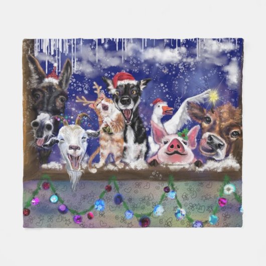 Kerst Dier Party Grappig Fleece Deken (Voorkant (Horizontaal))