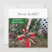 Kerst Diner Party Red Bow Pine Cones Feestdagenkaart (Voorkant)