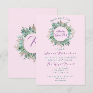 Kerst Diner Party Uitnodiging Roze Paarse Munt