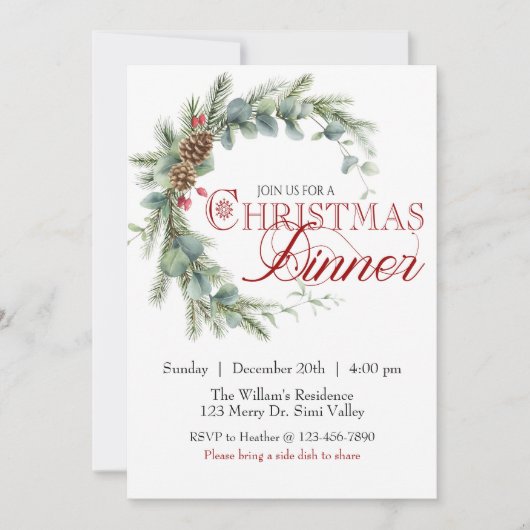 Kerst Dinner, Elegante Feestdagen, Feestdagenkaart (Voorkant)