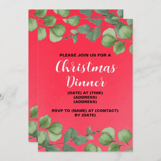 Kerst Dinner Invitation, bewerkbare Sjabloon Kaart (Voorkant / Achterkant)