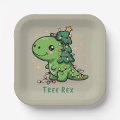 Kerst Dinosaur Light Party Funny Tree Rex Papieren Bordje (Voorkant)