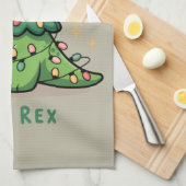 Kerst Dinosaur Light Party Funny Tree Rex Theedoek (Quarter Fold)