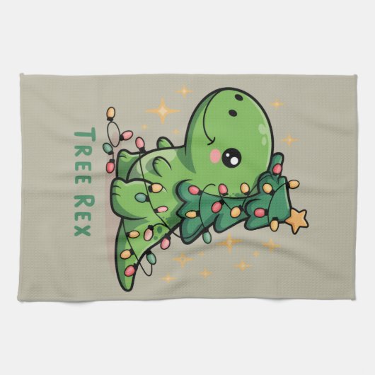 Kerst Dinosaur Light Party Funny Tree Rex Theedoek (Horizontaal)