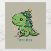 Kerst Dinosaur Light Party Funny Tree Rex Wijn Etiket (Enkel label)