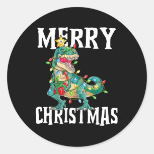 Kerst Dinosaur Tree Rex Pyjama Vrolijk Kerstfeest Ronde Sticker