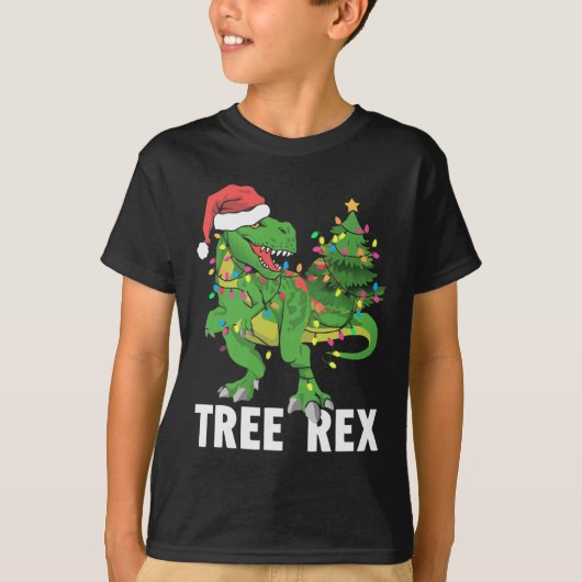Kerst Dinosaur Tree Rex Xmas Trex Pyjama Mannen T-shirt (Voorkant)