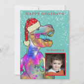 Kerst Dinosaurus Custom Foto Feestdagenkaart (Voorkant)