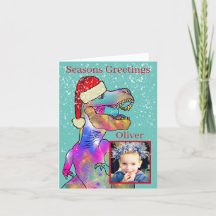 Kerst Dinosaurus Kinder Foto Feestdagen Kaart