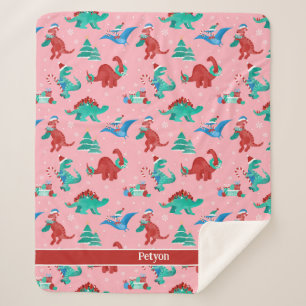 Kerst Dinosaurus Kinder Fun Holiday gepersonalisee Sherpa Deken
