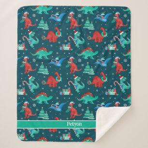 Kerst Dinosaurus Kinder Fun Holiday gepersonalisee Sherpa Deken