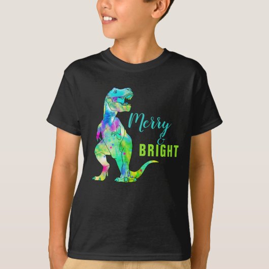 Kerst Dinosaurus Merry & Bright T-Rex Quote T-shirt (Voorkant)