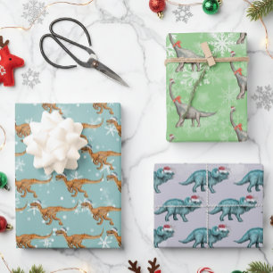 Kerst Dinosaurus Pret Watercolor Inpakpapier Vel
