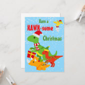 Kerst Dinosaurus Rawr-some Flat Kaart (Voorkant / Achterkant in situ)