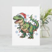 Kerst Dinosaurus T Rex Merry Xmas Lights Santa Feestdagenkaart (Staand voorkant)