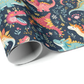 Kerst Dinosaurus Wrapping Paper Roll Cadeaupapier (Rol Hoek)