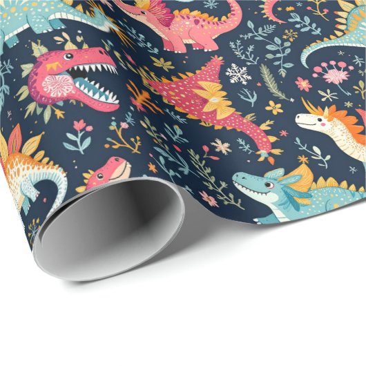 Kerst Dinosaurus Wrapping Paper Roll Cadeaupapier (Rol Hoek)