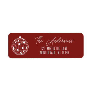 Kerst Disco Bal Rood en Wit Retouradres Etiket