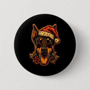 Kerst Dobermann Hond Met Kerstman Hoed Peperkoek  Ronde Button 5,7 Cm