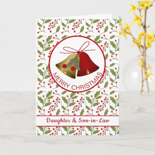 Kerst Dochter & schoonzoon, klokken en hulst Kaart (Gele Bloem)