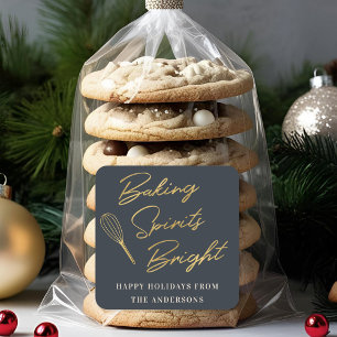 Kerst Donkerblauw en Goud Vakantie Bakken Gift Vierkante Sticker