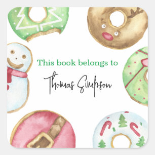Kerst donuts koekjes - baby shower bookplate vierkante sticker