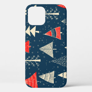 Kerst doodle bomen, naadloos winterpatroon. iPhone 12 hoesje