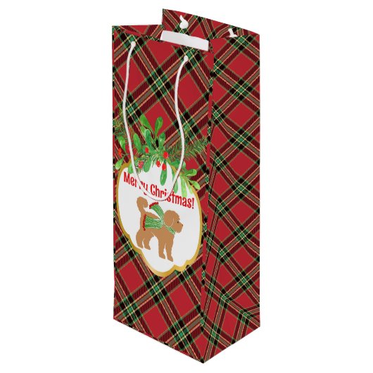 Kerst Doodle Dog Red Plaid Gepersonaliseerd Wijn Cadeautas (Achterkant Gekanteld)