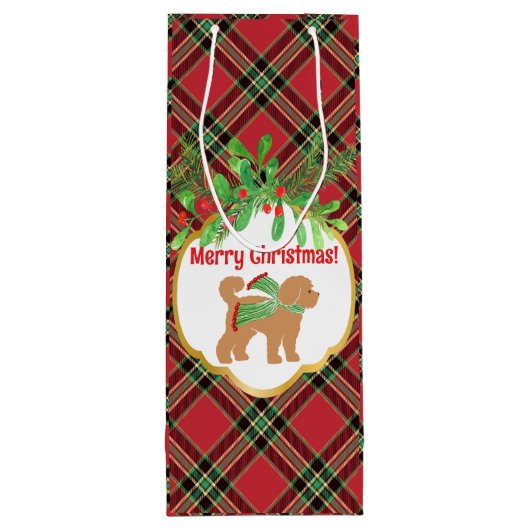 Kerst Doodle Dog Red Plaid Gepersonaliseerd Wijn Cadeautas (Achterkant)