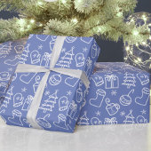 Kerst doodles Grijs Sapphire Blauw Paarse Cadeaupapier