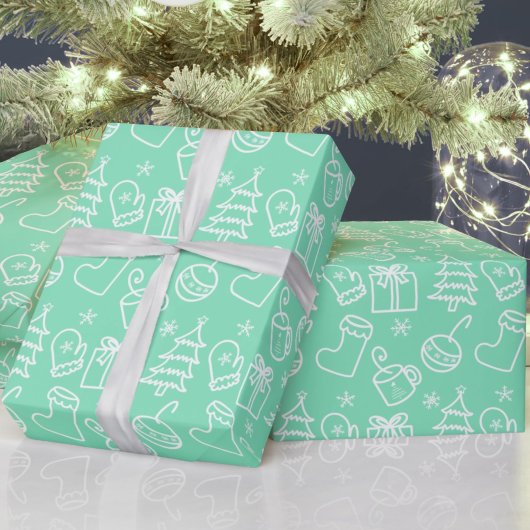 Kerst doodles Mint Zee Glas Groen Cadeau Cadeaupapier