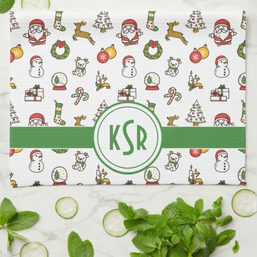 Kerst Doodles Monogram Theedoek (Gevouwen)