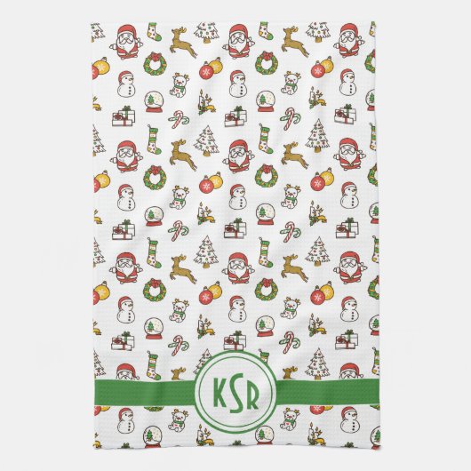 Kerst Doodles Monogram Theedoek (Verticaal)