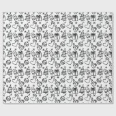Kerst doodles zwart & wit kleur je eigen cadeaupapier (Vlak)