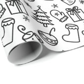 Kerst doodles zwart & wit kleur je eigen cadeaupapier (Rol Hoek)