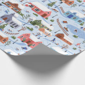 Kerst dorp mensen patroon cadeaupapier (Hoek)