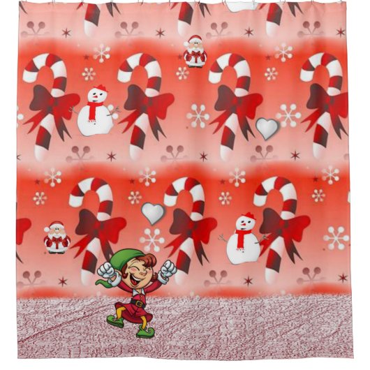 Kerst douche gordijn, elf, snoepriet douchegordijn (Voorkant)